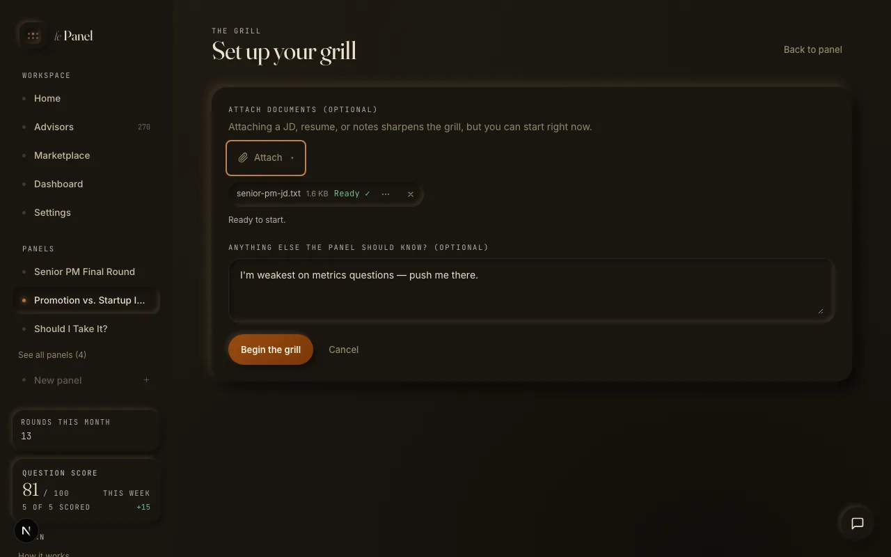 A job description attached to the grill setup, marked ready, with a note to the panel below it.