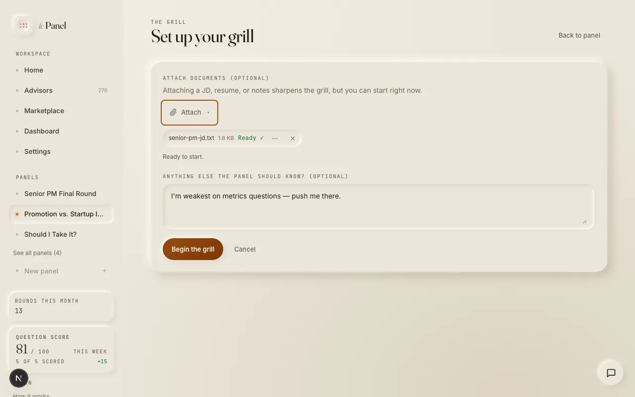A job description attached to the grill setup, marked ready, with a note to the panel below it.
