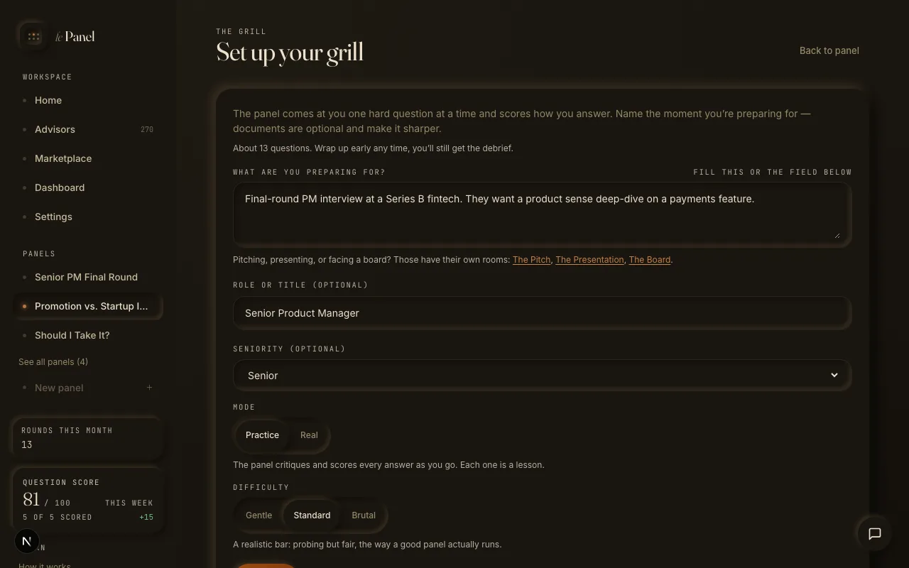 The grill setup: the role and the scenario typed into the context fields.